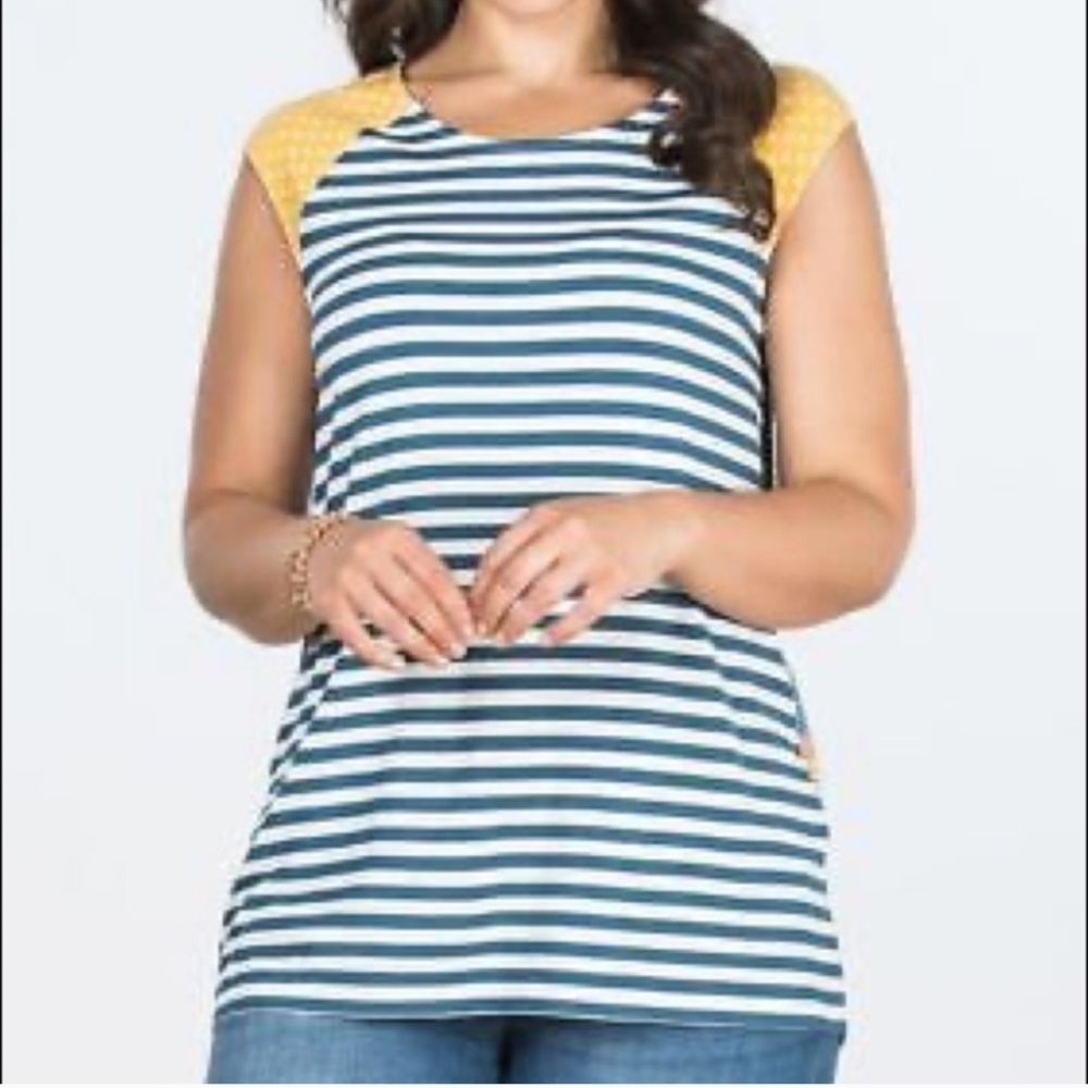Matilda Jane Team Captain Top Womens Medium Striped Floral Polka Dot Patchwork
